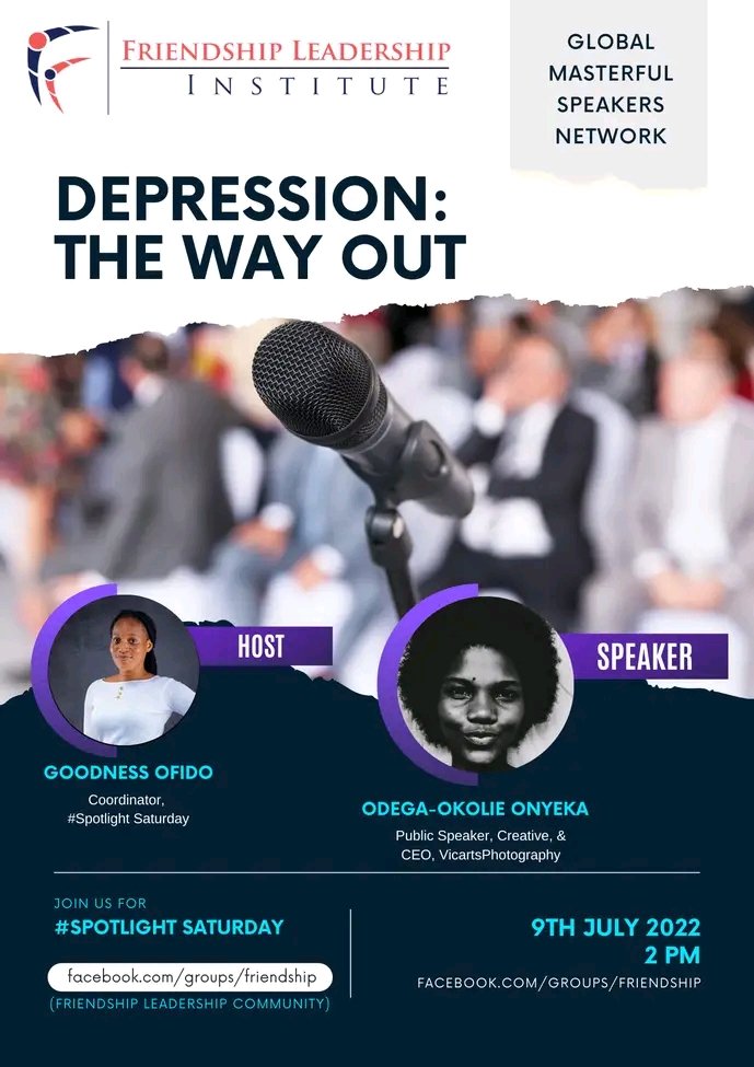 FLI_Intl's tweet photo. Join us today as Masterful Speaker @Ofido_TVO takes us through the way out of depression with Odega-Okolie Onyeka. https://t.co/H3koe58QJ3