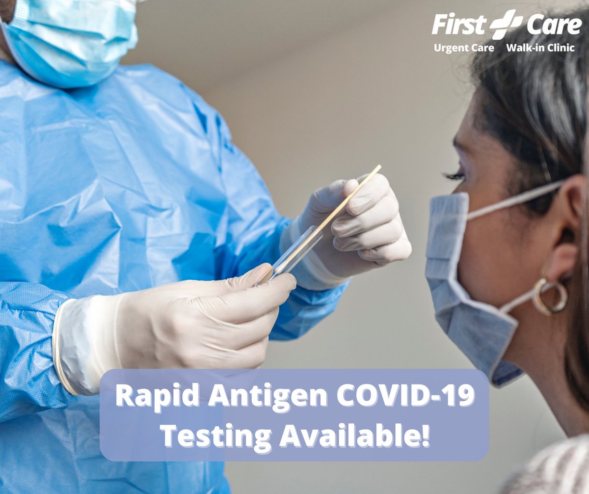 FirstCare123's tweet photo. First Care Urgent Care offers Rapid Antigen COVID-19 testing! Save your spot online here: https://t.co/ir9HJlGGtG. https://t.co/teAIircYBp