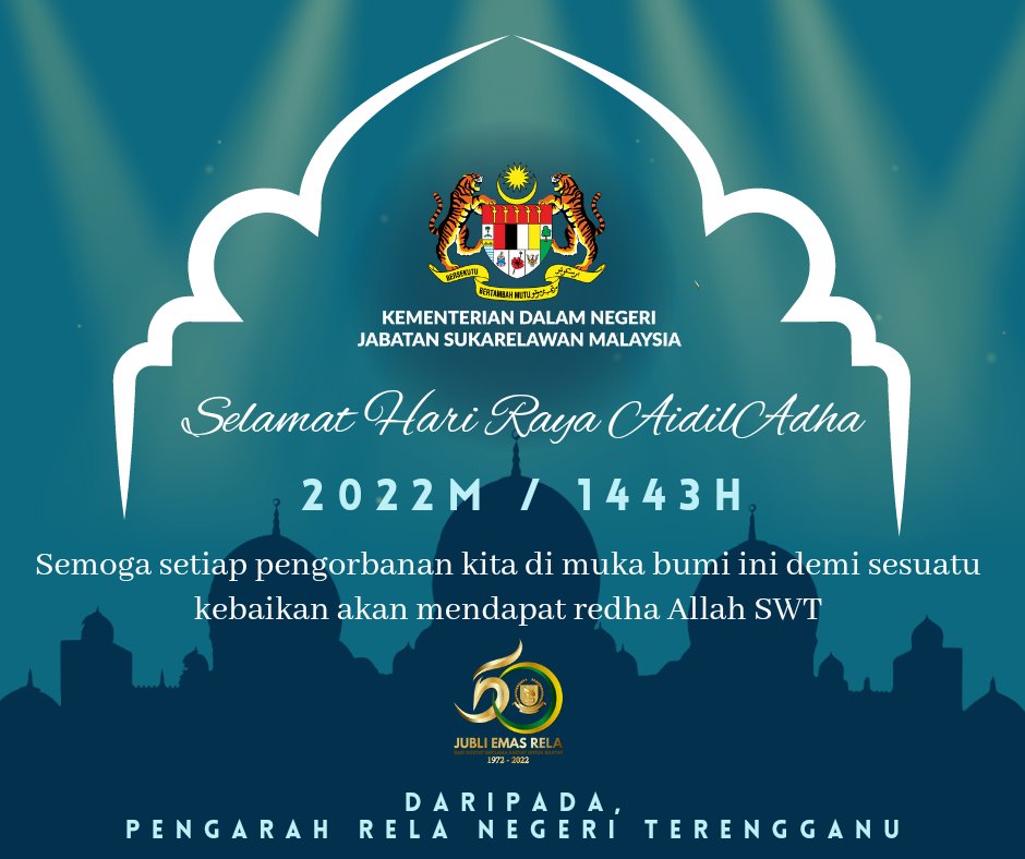 Selamat menyambut Hari Raya Aidiladha 2022 daripada Pengarah serta Warga @RELA_Terengganu. 

<a href="/KDNPUTRAJAYA/">KDN🇲🇾</a>
<a href="/relamalaysia/">relamalaysia</a> 
<a href="/yahyakgc/">Yahya Sulaiman</a> 
<a href="/MiroIkwe/">AmirulIkhwan</a>