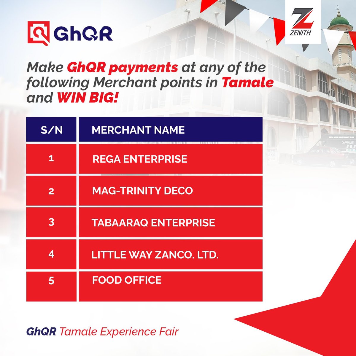 ZenithBank_Gh's tweet photo. Shop for your favourite items from any of these vendors, pay using GhQR and get free souvenirs from Zenith Bank.
#ZenithBankGhana
#MerchantPay
#GhQR
#InYourBestInterest https://t.co/0OayFVZz7E