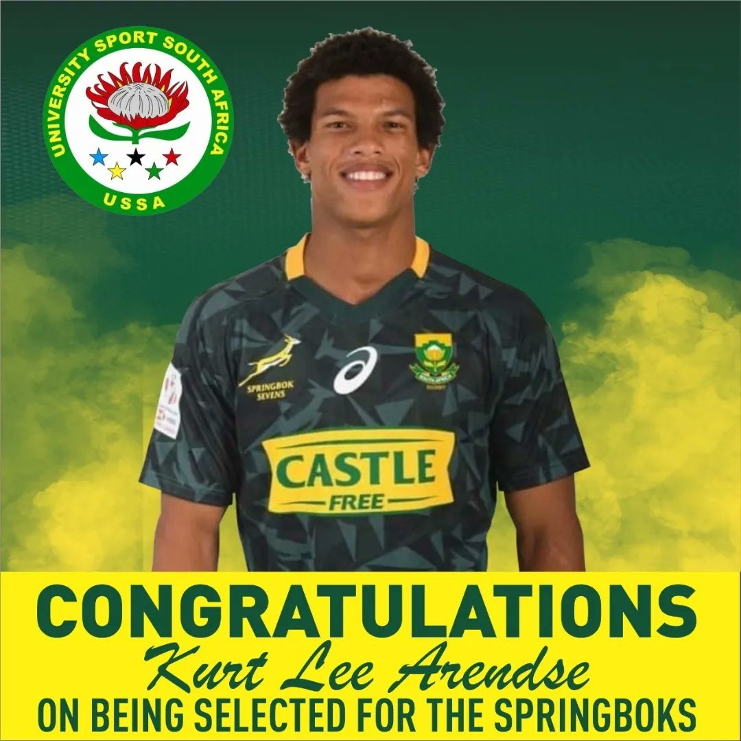 USSAstudent's tweet photo. We would like to send a big S/O to Kurt-Lee Arendse who will make his very 1st debut this afternoon๐ฅ. Kurt-Lee was apart of our #TeamSA19 Rugby 7s team,at the World Student Games, which took place in Napoli.
#No14
#SAvsWales
#StrongerTogether
2nd picture ๐ธ: @Springboks https://t.co/gUcee576MR