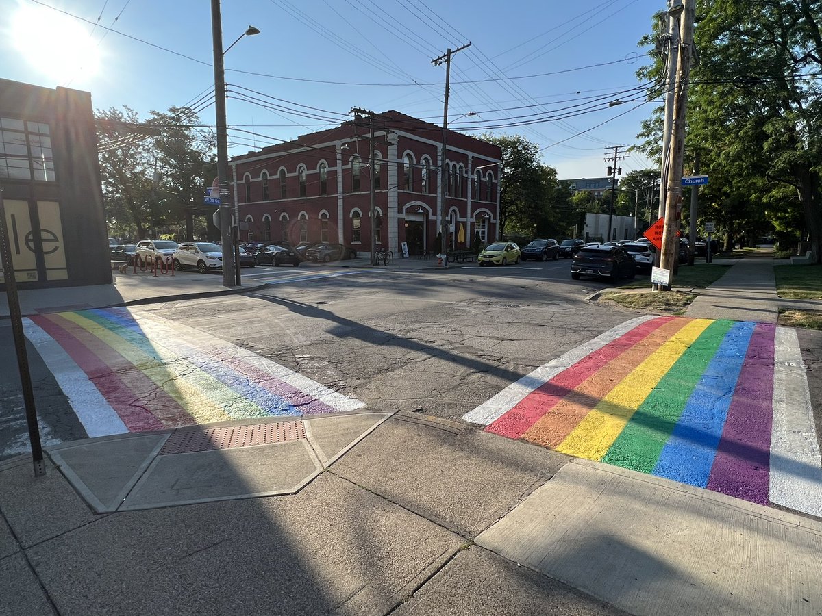 Another new rainbow sidewalk this morning — this one right across the street from the Federal Knitting Mills Building! 
@ohiocitytweets #hingetown #lgbtq🌈