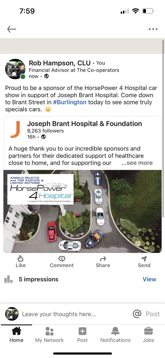 rob_hampson's tweet photo. Looking forward to the HorsePower 4 Hospital Fundraiser exotic car show today in #Burlington ! Proud sponsor in support of #JosephBrant Hospital https://t.co/4y2yqdIoQj