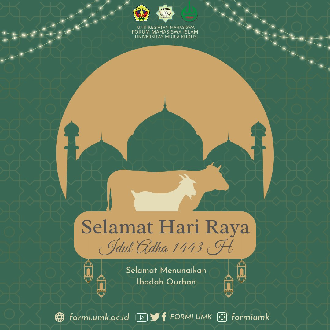 السَّلاَمُ عَلَيْكُمْ وَرَحْمَةُ اللهِ وَبَرَكَاتُ

Kami keluarga besar Forum Mahasiswa Islam Universitas Muria Kudus mengucapkan Selamat Hari Raya Idul Adha 1443 H.

وَالسَّلاَمُ عَلَيْكُمْ وَرَحْمَةُ اللهِ وَبَرَكَاتُهُ
#formiumk #Qurban #Iduladha #IdulAdha2022