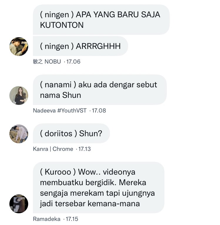 dazedstares's tweet photo. “Shun? Apakah notifikasi di grup benar-benar menyebut namaku?”

Coba ingatkan aku cara bernapas sekarang juga. Shun, shun, shun. Itu namaku. Nama Sachi juga tersebut. https://t.co/8q1AHU3QWd