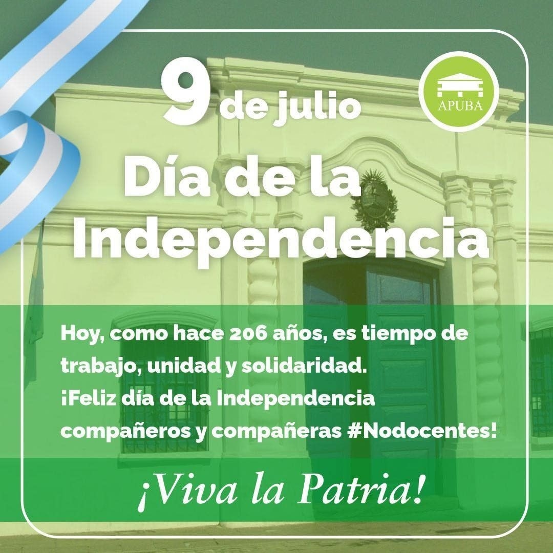 FFyB_interna's tweet photo. 9 de julio 🇦🇷
Feliz #DiaDeLaIndependencia compañeros y compañeras #Nodocentes 
#Apuba https://t.co/toBMgZo2rI