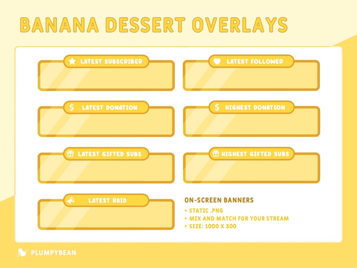 PlumpyBean's tweet image. TWITCH STREAM OVERLAY PRE-MADE PACK - Banana Dessert 🍌

Available on my Etsy!

etsy.com/shop/PlumpyBean