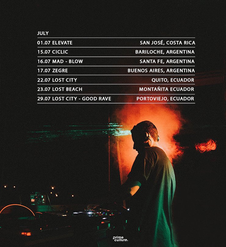 BasselDarwish_'s tweet photo. July
01.07 @elevate__cr 
15.07 @ciclic_community 
16.07 @bemadok 
17.07 @zegrefusion 
22.07 @lostcityquito 
23.07 @lostbeachclub 
29.07 @lostbeachclub @good_rave.ec https://t.co/ZsfBlI63Tl