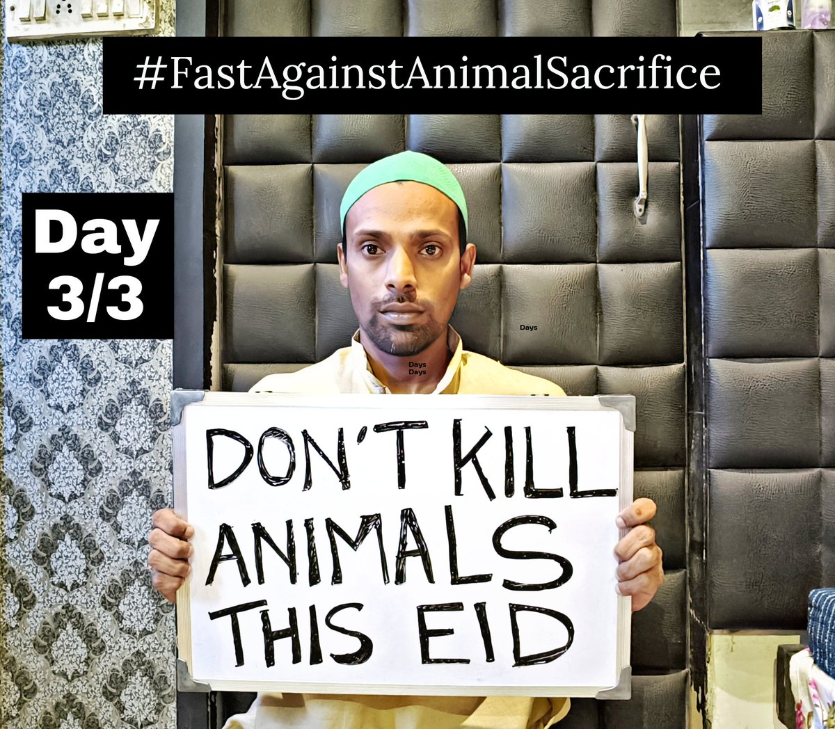 VeganProphet's tweet image. I complete Day 3 of 3 Days (72 hours) dry #FastAgainstAnimalSacrifice in solidarity with all the Animals who are being starved, mistreated, beaten up, tied up and will be ultimately killed on the day of Eid Al Adha! 🙏🏾
#eiduladha2022 #StopAnimalSacrifice #BanBakraEid #govegan