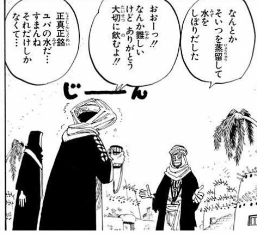 ヤマグチアユー 蒸留家 アラバスタ編 ユバの街に1人残っていたトトが ルフィたちの出発前に水を渡すシーン 空島編 アッパーヤード探索前日のキャンプファイヤーの回 飲み水確保のためにルフィが蒸留を見守っているシーン T Co Bolwefbpsb