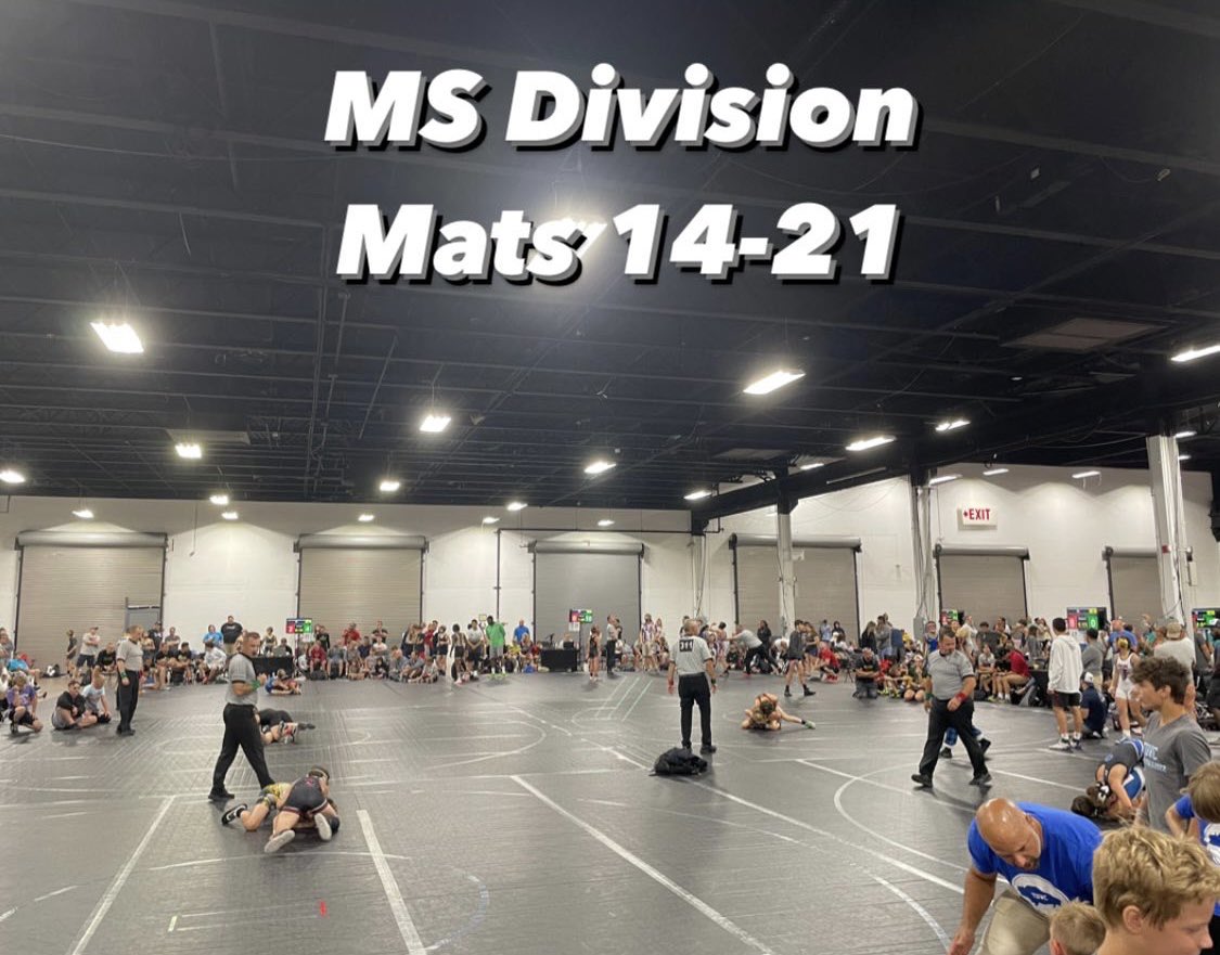 TyrantWrestling's tweet photo. #BisonDuals Mat breakdown:
Watch all the action live on @FloWrestling https://t.co/WmJCdPSgMV

HS: 22-35
MS: 14-21
ES6: 6-14
ES3: 1-5 https://t.co/F5tjMzmFqa