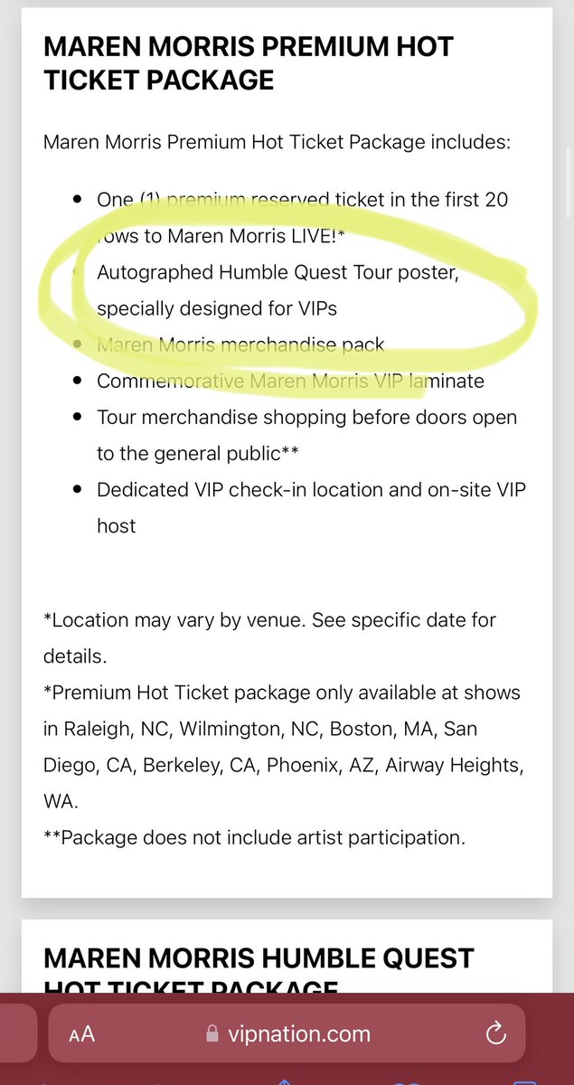 reydenberg's tweet photo. VIP package really…🤔  @VIPNation…a lanyard, some scented sticks and pins.  Where’s the autographed tour poster listed in the description.  @MarenMorris.  No one received one last night??? https://t.co/bdFBmMRBz6
