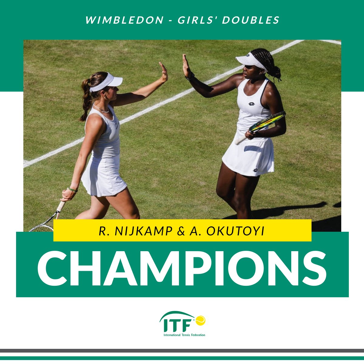 History has been made 🇰🇪!

Angella Okutoyi 🇰🇪 and Rose Marie Nijkamp 🇳🇱 win the Girls's Doubles final making Angella the FIRST Kenyan player to win a Grand Slam!

#Wimbledon | <a href="/tennis_kenya/">Tennis Kenya</a>