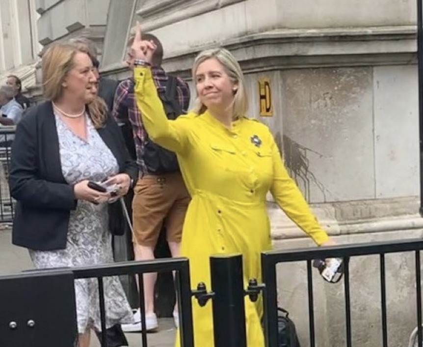 Our new Education Secretary greeting the public. Her Twitter profile says she's a proud mum and dog lover. It fails to mention she's also a bit of a cunt.