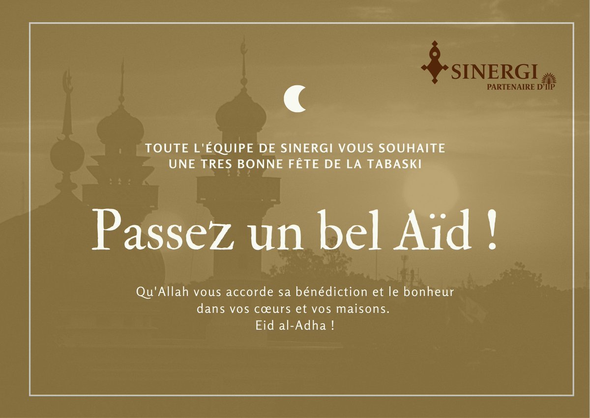 SINERGI et l'ensemble de ses partenaires vous souhaitent une très belle fête de la Tabaski.

#EidMubarak
#EidMubarak2022
#Tabaski
<a href="/Oranogroup/">Orano Group</a> <a href="/dueniger/">UE au Niger</a> <a href="/Veolia/">Veolia</a> <a href="/sidi_solidarite/">SIDI</a>