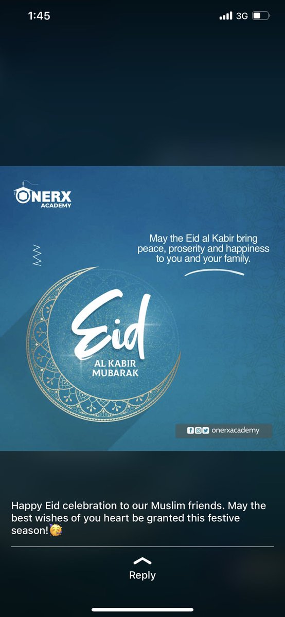 onerx_ng's tweet photo. Happy Eid celebration to our Muslim friends. May the best wishes of you heart be granted this festive season!
#EidAlAdha #EidMubarak #eiduladha2022 #tech #pharmacy #Digital #digitalmarketing #onerx #salah https://t.co/geYAtAlbUj