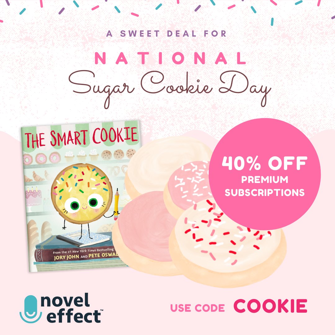 Here's a sweet treat for #NationalSugarCookieDay! 

This weekend only, get 40% off Novel Effect subscriptions with code COOKIE 📚 Be a Smart Cookie &amp; get ahead of #BacktoSchool shopping!

Psst! This code works in addition to our #educator discount! noveleffect.com/educator-plans/ #EdTech