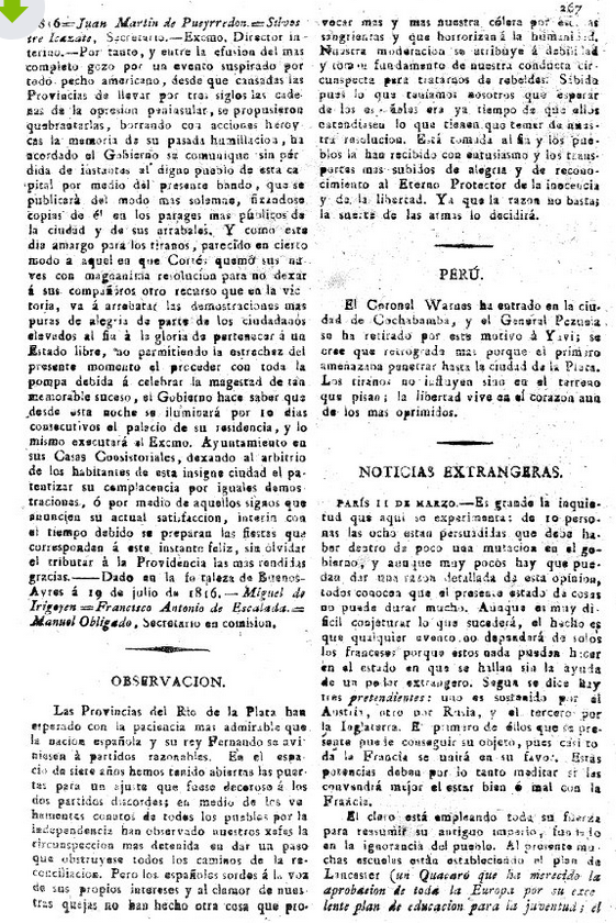 fwasserm's tweet image. Más rarezas
La Gazeta de Buenos Aires dio a conocer en forma oficial la Declaración de la Independencia el  27 de julio de 1816 con un Bando breve publicado en la 2da y 3ra página!!!