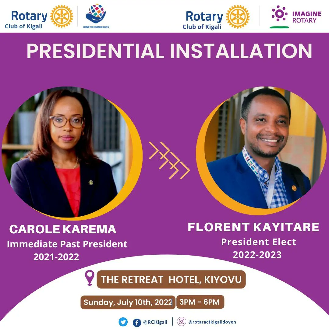 rckigali's tweet photo. We are getting close to the #RCKDInstallation! Its our opportunity to celebrate Immediate Past President, @CaroleKarema, for leading us with so much grace as we committed to @Rotary and changed lives through service.β£οΈThank you IPP & welcome to PE Florent! Let's #ImagineRotary! https://t.co/MwOh2c5giM