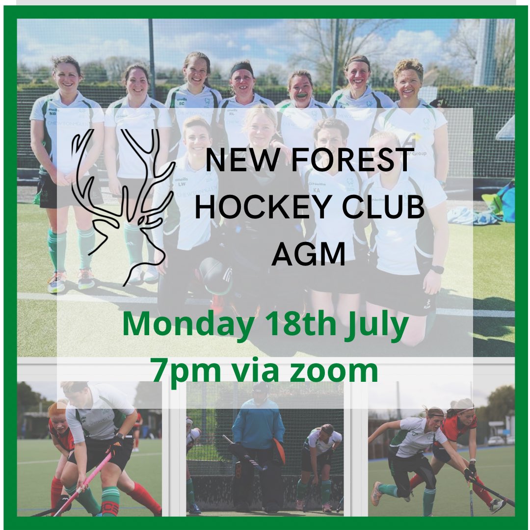 We would like to just remind everyone that the New Forest HC AGM is on Monday 18th July @ 7pm via Zoom. 

Meeting link will be sent out near the time. 
🏑🏑 
#hockey #sport #newforest #hampshire #rt