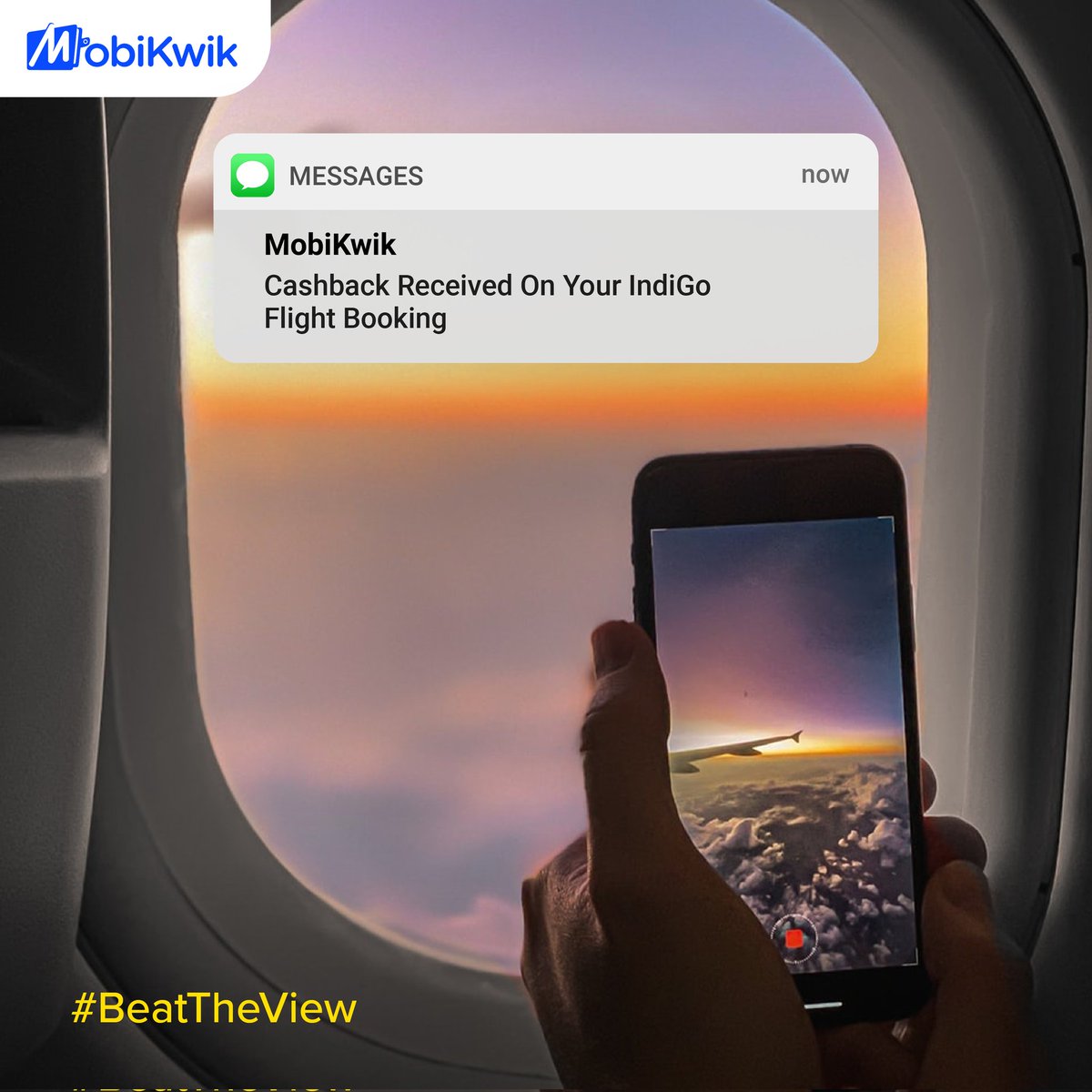 MobiKwik's tweet photo. Literally on cloud nine - all thanks to what we're seeing outside the window & on our screen.
It's not easy to #BeatTheView!
Get flat ₹400 cashback on a minimum transaction of ₹3000 on @IndiGo6E flight bookings.
Use Code: INDMBK
#travel #Indigo #payments #MobiKwik https://t.co/IvP88OqTdj