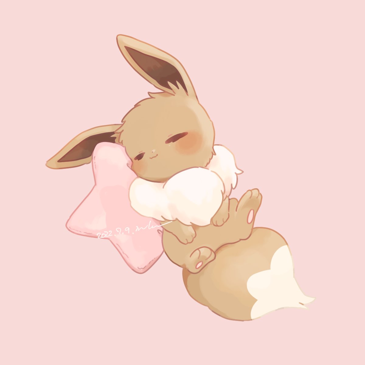 eevee no humans pokemon (creature) closed eyes solo closed mouth pillow blush  illustration images