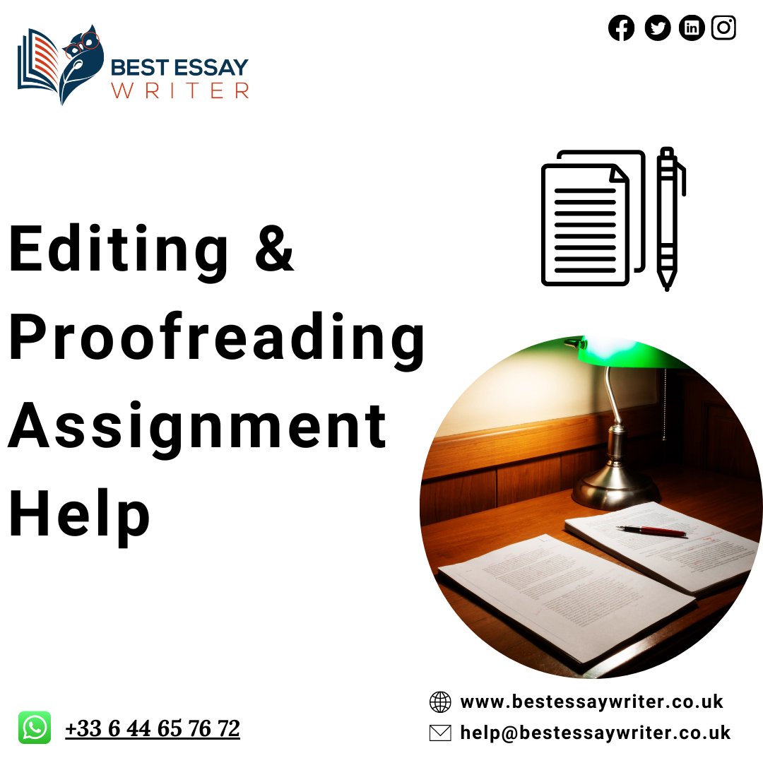 BestEssayWrit13's tweet image. Mistakes of grammar and vocabulary are no less than misery for any writer. Proofreading and editing are the two powerful tools to prevent these detectable errors in your assignments and the dropping of your grades.
Order your assignment now.
#proofreadingassignmenthelp