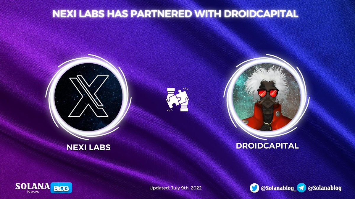 Solanablog_'s tweet photo. 📢@NexiLabs has partnered with @droidcapital
Through this partnership, @droidcapital will take advantage of @NexiLabs's incredible suite of built-in tools and provide extra value to their community😍
#SolanaBlog #SOLANA $SOL #droidcapital #NexiLabs https://t.co/895SsiceBi
