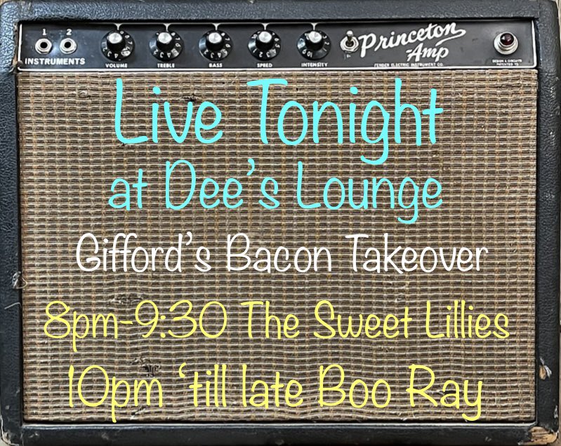Tonight at @deeslounge615 w/ <a href="/TheSweetLillies/">The Sweet Lillies</a> for the #GiffordsBaconTakeover Show at 8pm
.
#LiveMusic #Nashville #SaturdayNight #SaturdayNightNashville #TheSweetLilies #GiffordsBacon #Booray #DeesLounge