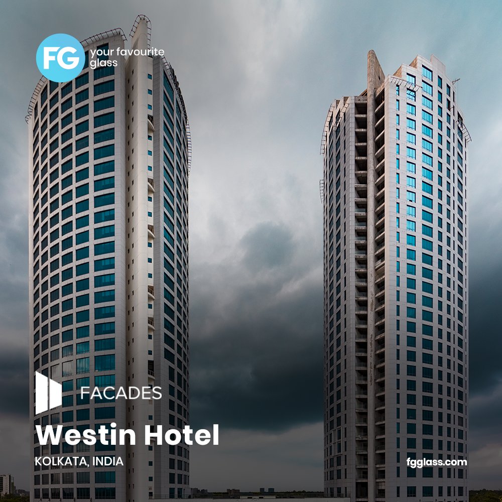 FGGlassInd's tweet image. Westin Hotel 
These twin towers in Kolkata's New Town district are home to the Westin Hotel. These buildings include CLIMACOOL SOLAR units with Saint Gobain ST767 glass in addition to providing dazzling blue aesthetics and thermal and acoustic luxury.
#fgglass #fgprojects #teamfg