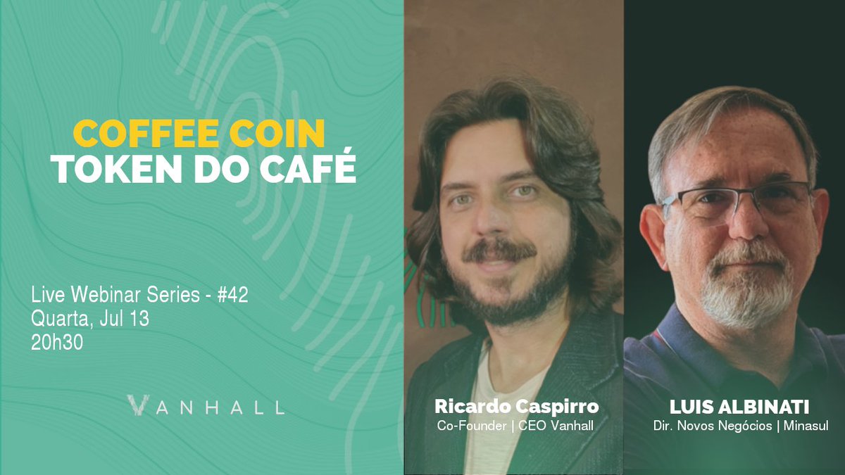 Junte-se a nós(<a href="/ricardocaspirro/">Ricardo Caspirro</a> e Luis Albinati) na 4f(13/07) às 20h30, um bate papo sobre como o Coffee Coin vai ajudar a transformar o mercado através da tokenização de ativo do café.
Ytube: bit.ly/3AAbV0v
#stablecoins #tokenização #vanhall #digitalasset