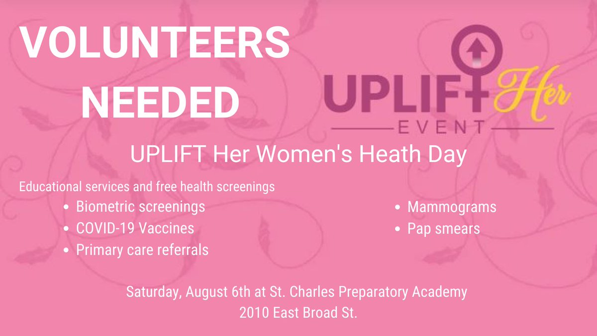 FranklinCoOhio's tweet photo. Join @aawalknation and @OhioState on August 6th for their 2nd annual Uplift Her women’s health day at St. Charles Academy (2010 E. Broad St.). For more information or to volunteer, visit https://t.co/9I7ggpjTE3.
#UpliftHer
#AAMWA
#OSU https://t.co/2p9iph1Fmg