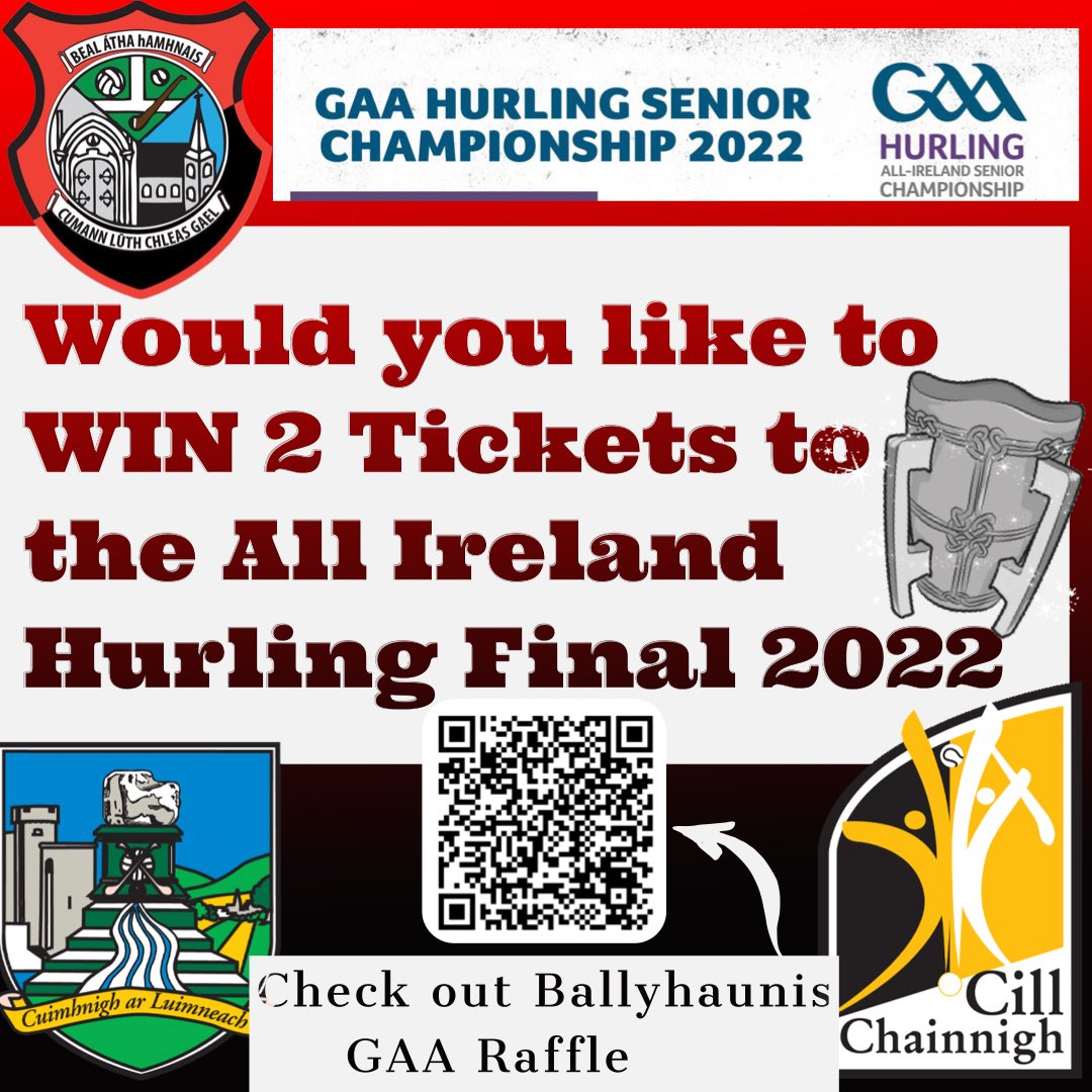 WOW… great raffle here by <a href="/BallyhaunisGAA/">Ballyhaunis GAA & LGFA 🔴⚫️</a> for 2 x Tickets to this years All Ireland Hurling Senior Final - Limerick 🆚 Kilkenny 🙌🏼

€10 for one raffle ticket
€25 for three raffle tickets 

Worth a shot 🤩

Buy your raffle ticket here ⤵️
idonate.ie/raffle/13399_b…