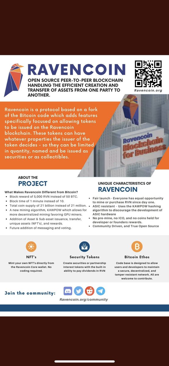 The experiment of #Ravencoin is a noble one, there is no one person dictating what happens, no fundraising, no ICO, no advertising, no partnerships. It is the epitome of what freedom means for asset ownership. That will mean a lot one day if it doesn’t mean anything to you now.