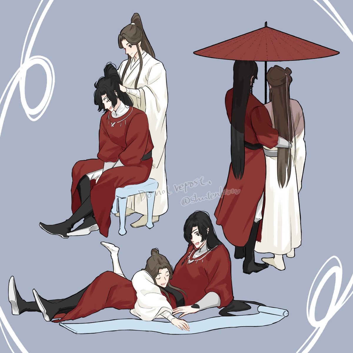 chinese clothes long hair umbrella black hair robe long sleeves sitting  illustration images