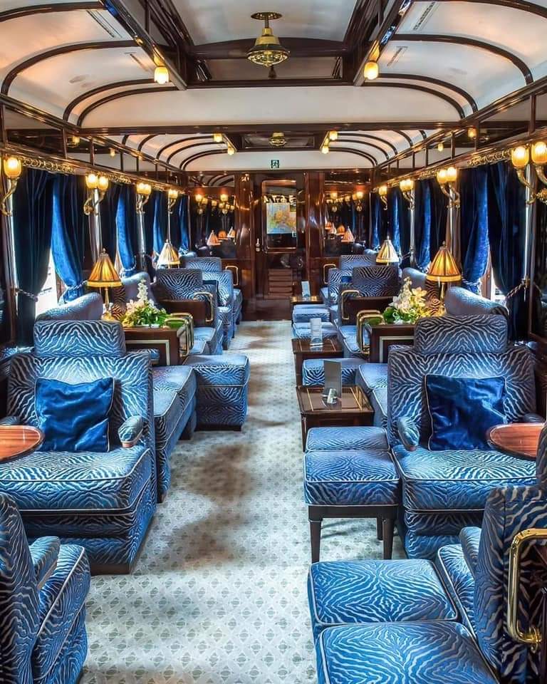 The interior of the Orient Express. This long-distance passenger train service was created in 1883.