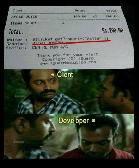 RobinSajin's tweet photo. When you are a javascript developer and typed a single quote instead of a backtick. 😂😂 #javascript https://t.co/twccjiKAA3