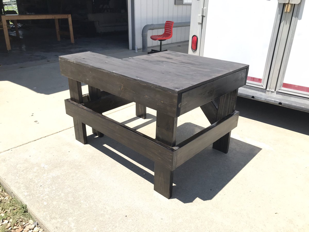 nopitypolitics's tweet photo. #shootingbench update. Im going to sand down the table top and start from scratch because I’m not happy with it. Still need to make the seat but... staining and poly completed. I think. I’ll probably obsess about it endlessly. 
#shopproject #diy #woodshop https://t.co/GnylNVSdzg