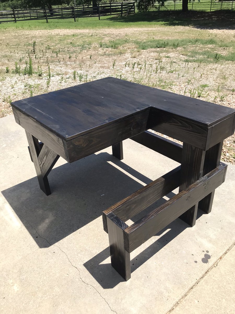 nopitypolitics's tweet photo. #shootingbench update. Im going to sand down the table top and start from scratch because I’m not happy with it. Still need to make the seat but... staining and poly completed. I think. I’ll probably obsess about it endlessly. 
#shopproject #diy #woodshop https://t.co/GnylNVSdzg