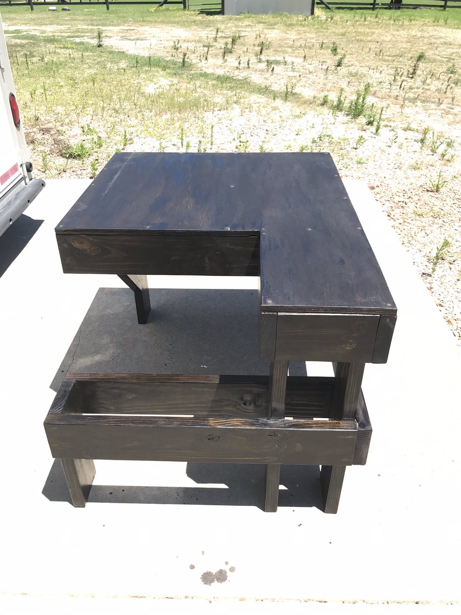 nopitypolitics's tweet photo. #shootingbench update. Im going to sand down the table top and start from scratch because I’m not happy with it. Still need to make the seat but... staining and poly completed. I think. I’ll probably obsess about it endlessly. 
#shopproject #diy #woodshop https://t.co/GnylNVSdzg
