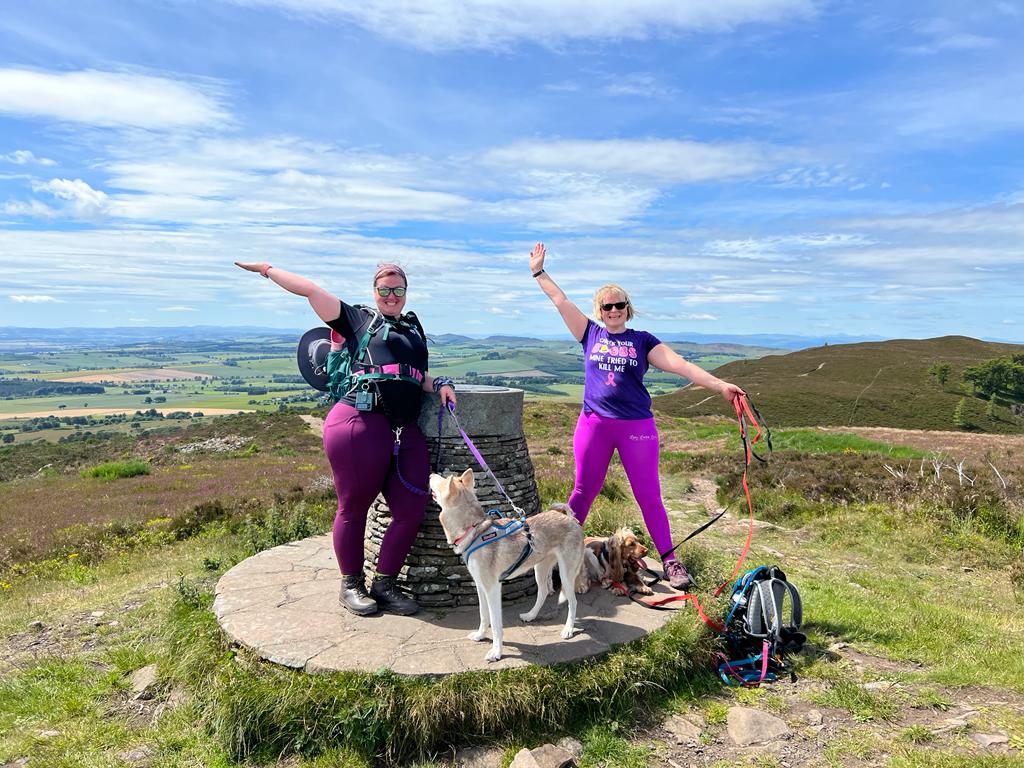 MaggiesPeru's tweet photo. Debs, Zoe and Caroline got out in the hills by #Dundee for some #sunny #Training - complete with Charlie, Lola and Sabe! Beautiful day for getting some more miles in on our virtual #trek to #Peru!
#maggiesrockPeru https://t.co/wxyrLdwT1S