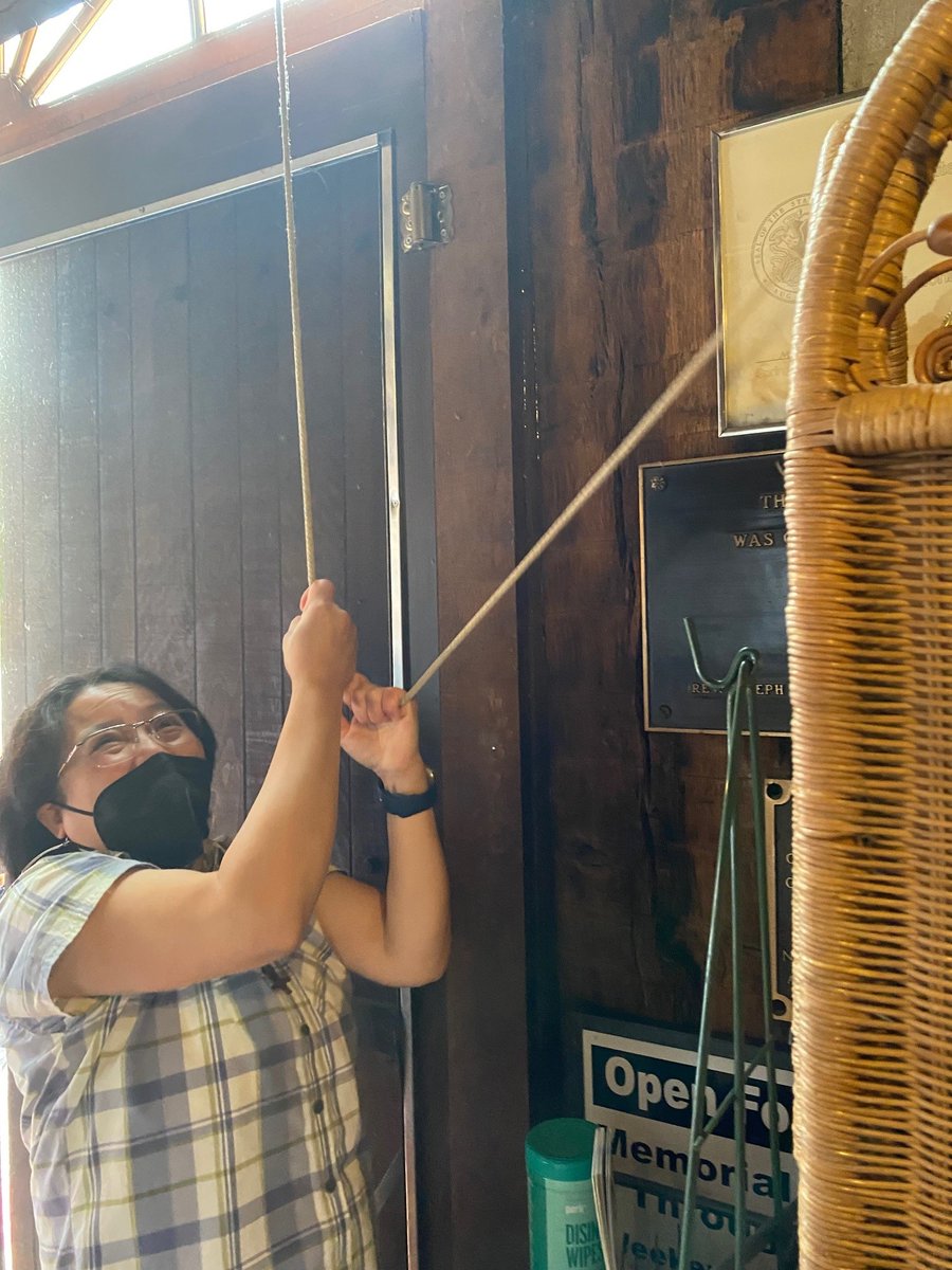 FEDERATION EVENT 2022: On a heritage tour in St. Louis, Sister Trish had the honor of ringing the bell at Holy Family log church in Cahokia, Illinois.  The site is one of the first places where Sisters of St. Joseph served when they arrived in North America in 1836.