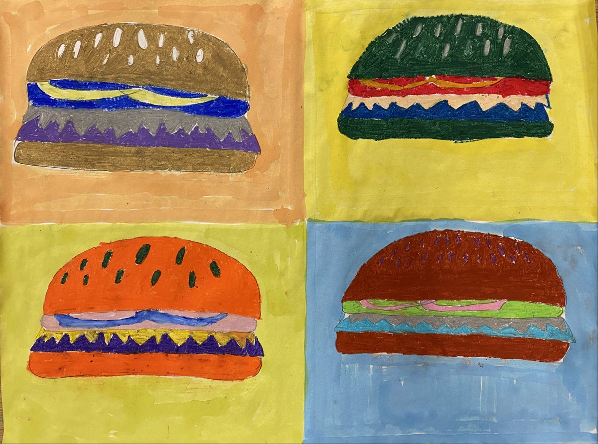 CaedmonArt's tweet photo. Burgers. Oil Pastels and Watercolor Paint. #CaedmonArt, #CaedmonGrade5, #CaedmonCreativity, #CaedmonStory, #MontessoriARt https://t.co/LupHslMSJV