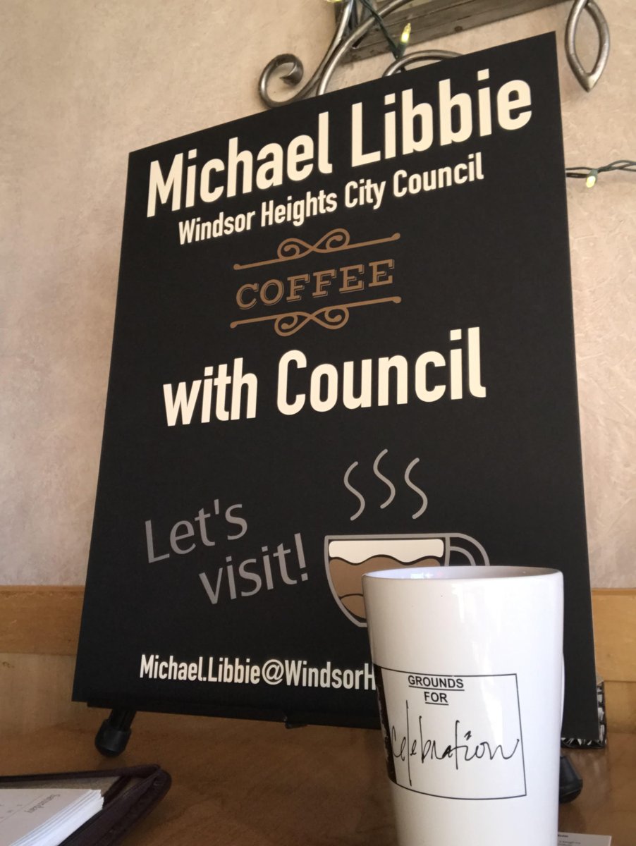 MichaelLibbie's tweet photo. This morning I was able to visit with several folks at Coffee with Council about Windsor Heights and all we have to offer from affordable housing to a very diverse community. It was a good day. Thank you #GroundsForCelebration for letting me "camp out" at your place. https://t.co/Et3HgH6oh8