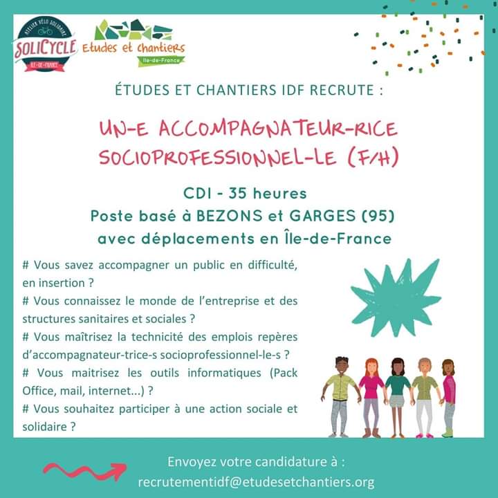 📌 Etudes et Chantiers Ile-de-France @SoliCycle recrute un-e accompagnateur-trice socioprofessionnel-le (H/F), pour un poste basé à @villedebezons et à @VilledeGarges. @ECIDF #ESS #SIAE #Inclusion