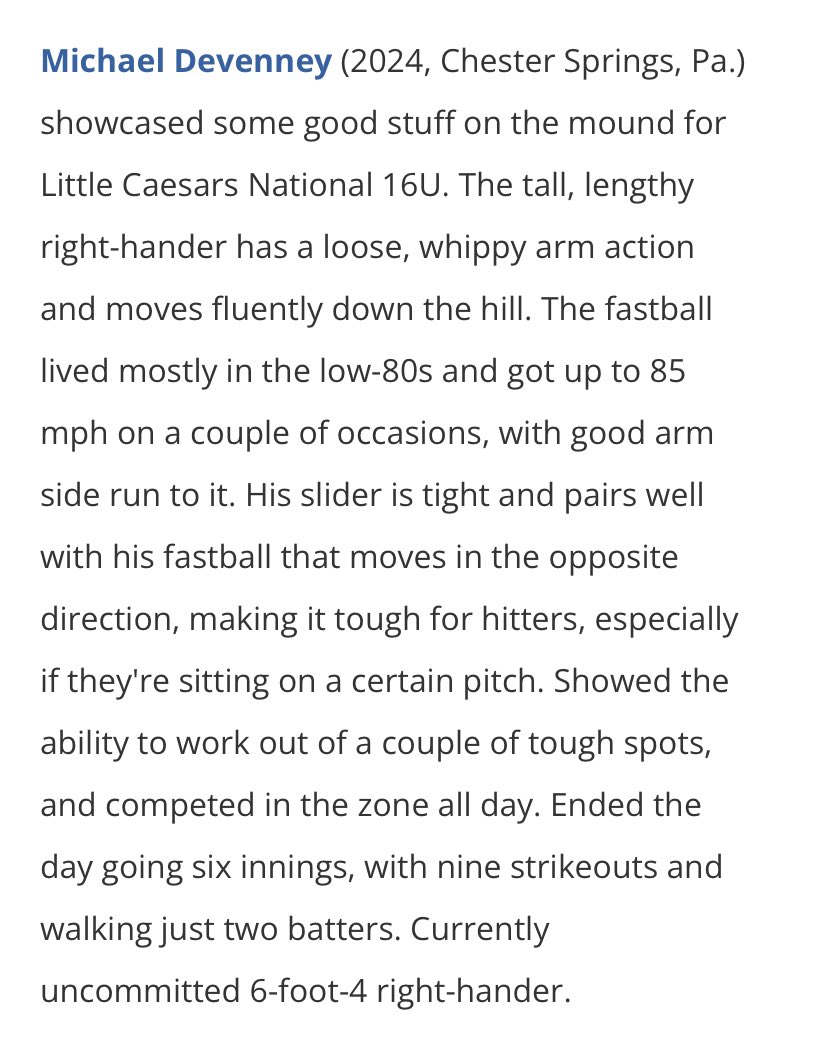 mdevenney66's tweet photo. Perfect Game BCS National Championships Day 3 and 4 Scout Notes
@DCaesarsBsball @BullpenD1 @PG_Scouting @PG_Uncommitted @PGMidAtlantic https://t.co/nuvV2hCtAN