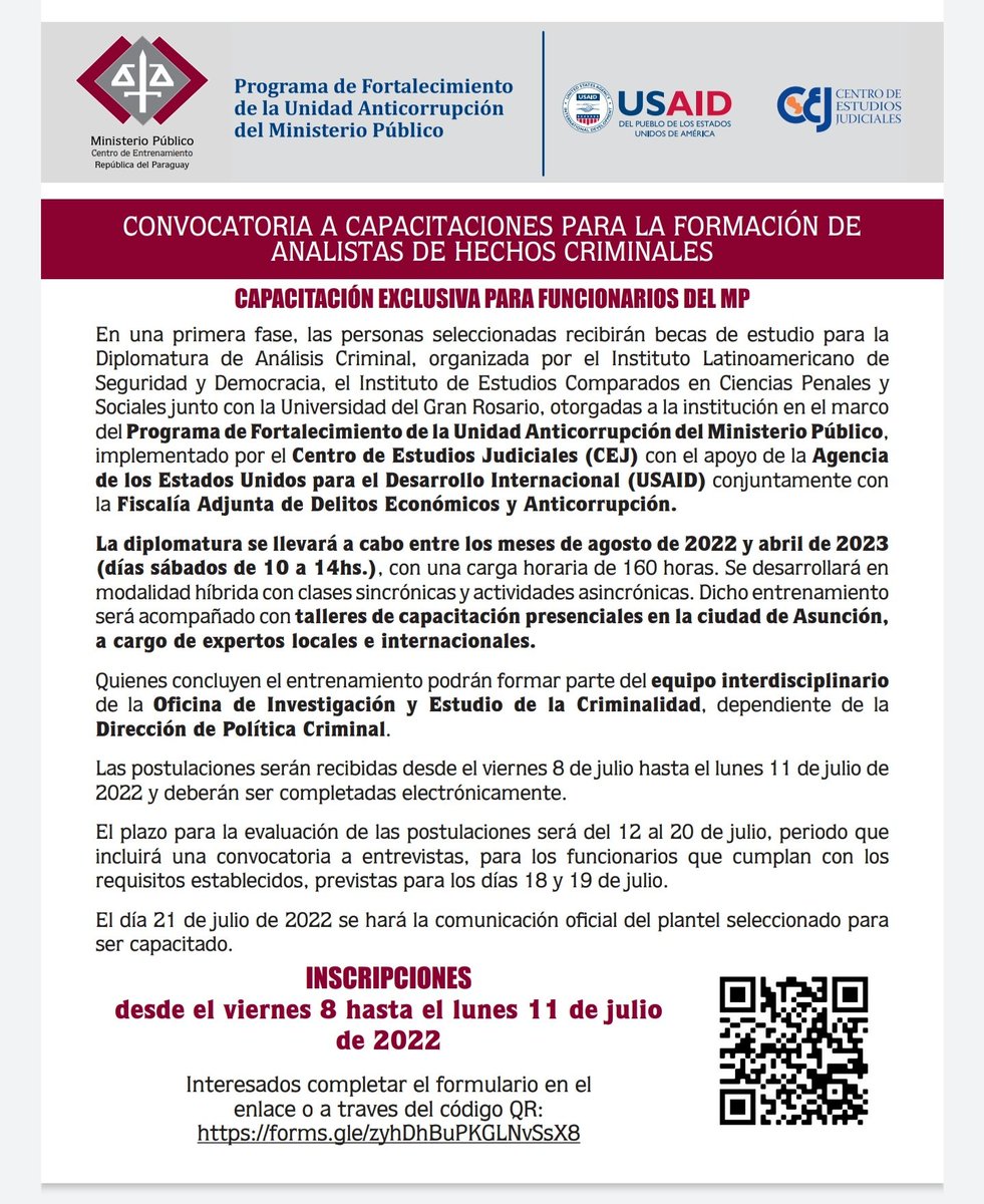 MinPublicoPy's tweet photo. El Centro de Entrenamiento del Ministerio Público, y la Dirección de Talento Humano realiza una convocatoria a funcionarios del Ministerio Público a capacitaciones para la formación de analistas de hechos criminales https://t.co/4McdRfkSDQ