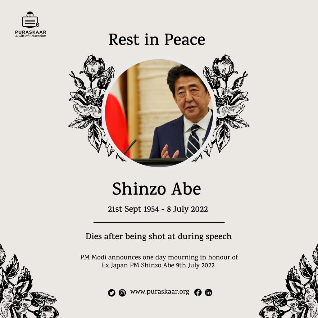 PuraskaarNGO's tweet photo. The man behind Abenomics and dedicated Indo-Japan ties is no more. India has lost a dear and loyal friend in you.

Rest in Peace ☮️

#japan #india #abenomics #indojapan #puraskaar #socialservices #eachoneteachone #notforprofit #shinzoabe #NarendraModi https://t.co/V519ZP9dyv