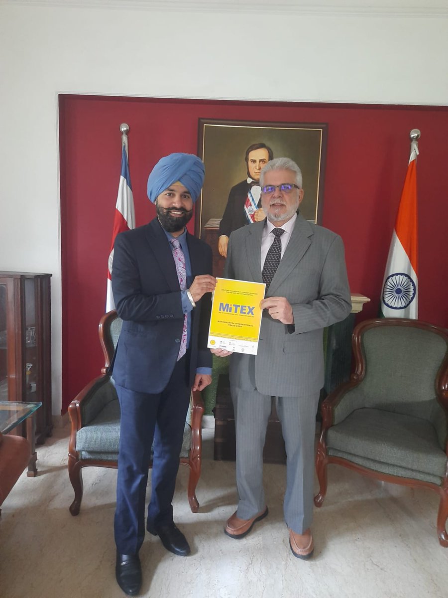 RtnManpreet's tweet photo. Invitation to H.E. Claudio Ansorena, Ambassador of Costa Rica on behalf of @macciamumbai as Chairman International Relations to be country partner for #MITEX exhibition in the state of #Maharashtra. @CostaRicaONU @IndiainPanama @Gandhi_Lalit_ @states_mea https://t.co/oRuFuioTiQ