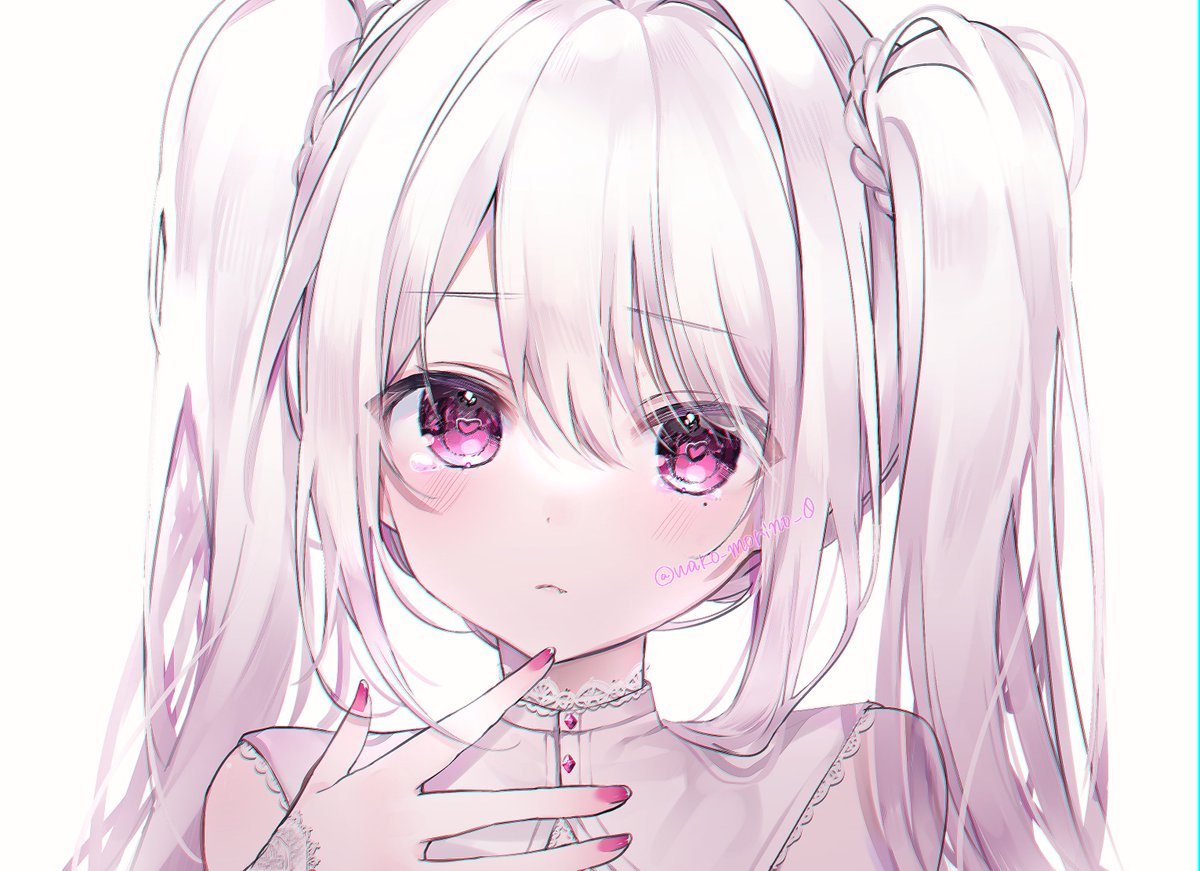 1girl solo twintails looking at viewer white background white hair long hair  illustration images
